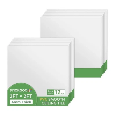 Smooth Drop Ceiling Tiles 2ft x 2ft, PVC Ceiling Tile 24 x 24in - Waterproof,... - Image 1 of 4