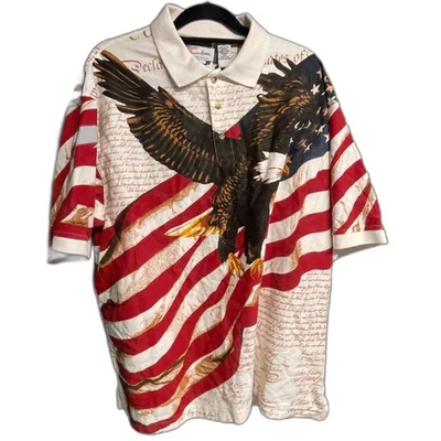 Рубашка-поло American Summer патриотическая размер XL–Лысый орел и флаг США хлопковая рубашка для гольфа - Изображение 1 из 4