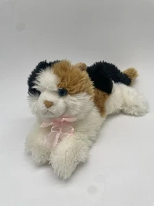 Aurora Calico Cat Plush Esmeralda Kitten Stuffed Animal Blue Eye Pink Bow - Picture 1 of 4