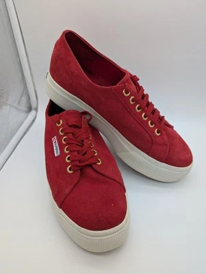 Superga Women's Leather/Suede Dark Red Platform Sneakers S003LMO Size 9.5 - Image 1 of 4