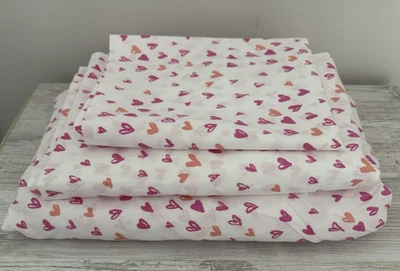 NEW Martha Stewart Sheet Set Pink Orange Hearts  Pattern Size Twin XL - Image 1 of 3