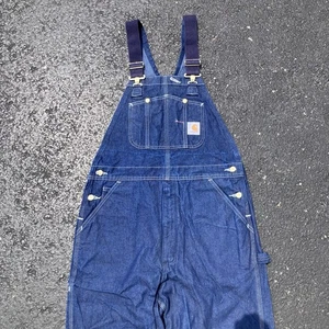 Salopette uomo Carhartt denim lavaggio scuro taglia 36 x 34 abbigliamento da lavoro - Foto 1 di 9