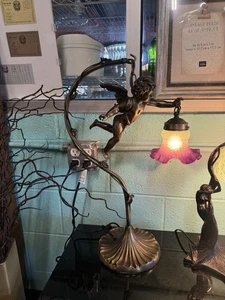 Tiffany Style Figural Hanging Vine Cherub Reading Table Lamp - Picture 1 of 1