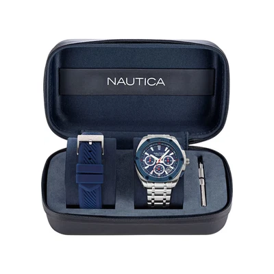 Nautica Tin Can Bay Stainless Steel And Silicone Watch Box Set - Image 1 of 4