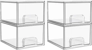 4 pack Clear Stackable Storage Drawer, 4.4 Inch Tall Acrylic Bathroom - Picture 1 of 3