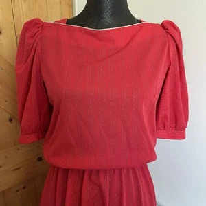 Vintage 70s Disco Dress Midi Red Metallic Gold Wedding Occasion Party - Picture 1 of 18