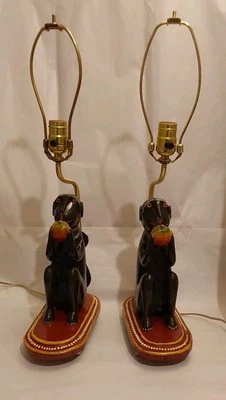 Antique Indian Folk Art Polychromed Carved Wood 1870's Monkey Lamp Set-23 " Tall - Image 1 of 4