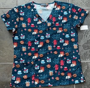 Top scrub natalizio scollo a V donna 'uniformi serene' per Babbo Natale latte e biscotti M - Foto 1 di 7