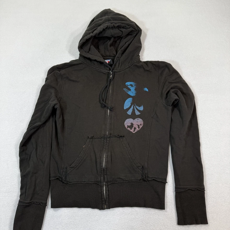 Sudadera con Capucha Comida Chatarra Para Mujer XS Negra Cremallera Live Love Life Gráfico Envejecido Retro Foto 1 de 4