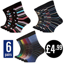 Mens Socks 6 Pairs Casual Smart Work Golf Cotton Design Coloured Socks Size 6-11