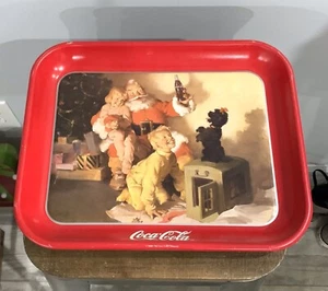 Vintage Coca Cola Holiday Edition Tin Serving Tray 1986 13” X 11” - Picture 1 of 4