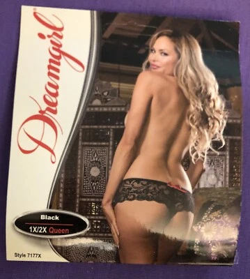 Dream Girl Black Open Crotch-less Lace Boyshort Panties Cheeky Queen SZ  1X/2X - Image 1 of 4