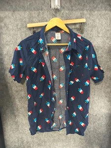 Special Thanks Short Sleeve Button Up Shirt Men's Medium Red/White/Blue Popsicle - Picture 1 of 5