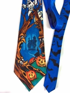 Corbata Halloween Fantasmas Calabazas Madera Oscura CT1 - Imagen 1 de 5