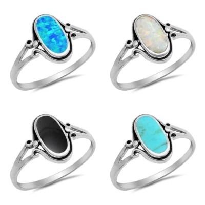 Sterling Silver 925 PRETTY OVAL STONE DESIGN RINGS SIZES 4  to 10 - Image 1 of 2