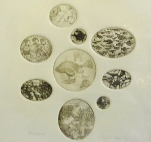 unleserlich signiert - PROBEDRUCK- 9 Radierungen auf 1 Blatt 1974: FANTASIE ART - Bild 1 von 8