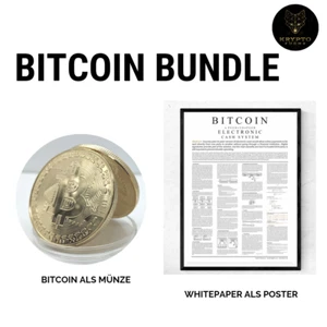 Bitcoin Bundle BTC Gold Krypto Münze + White Paper DIN A2 Poster englisch - Bild 1 von 5