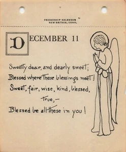 1926 Janet Robinson Calendar Page Dec 11 Angel Halo Sweet Fair Wise Kind Blessed - Picture 1 of 3