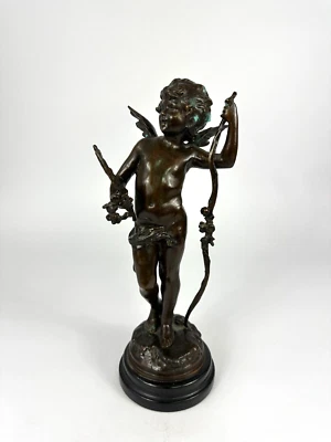 Antike Bronze Figur nach Auguste Moreau Zinkguss bronziert 40cm Amor Skulptur - Bild 1 von 4