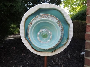 AQUA MIST Glass Garden Flower, Repurposed Glassware Remembrance Thinking of You - Picture 1 of 11