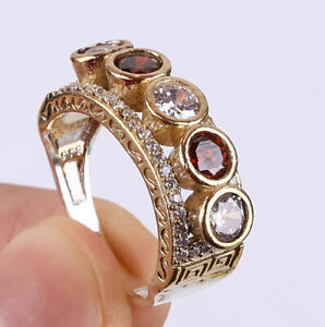 TURKISH SIMULATED RUBY .925 SILVER & BRONZE RING SIZE 10 #12831