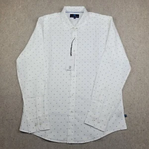 Michael Brandon Stretch Shirt Mens M White Geometric Long Sleeve Button Up NEW - Picture 1 of 10