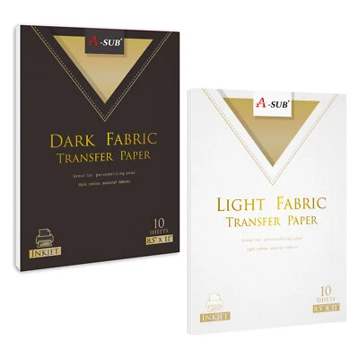 A-SUB Inkjet Printable Heat Transfer Paper DARK + LIGHT 20 Sheets Iron-On HTV