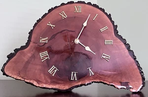 Vintage Handmade Live Edge Wood Slab Lacquered Mantle Shelf Clock 16Lx11Hx1.5 - Picture 1 of 16