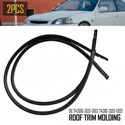 2pcs Black Rubber Roof Top Trim Molding For Honda Civic 1996 1997 1998 1999 2000 - Imagem 1 de 4