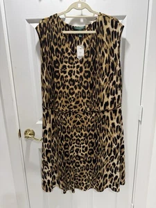 Abito midi leopardato Lauren Ralph Lauren scollo a V senza maniche taglia 1 prezzo al pubblico consigliato $160 - Foto 1 di 8