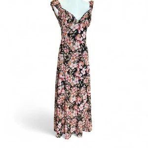 Womens Floral Babydoll Maxi Dress Size S Pleated Floral Y2K Milkmaid Romantic - Picture 1 of 8