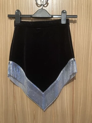 Bershka Black Velvet Mini Skirt with Silver Chainmail Detail Trim size XS (4-6) - Image 1 of 3