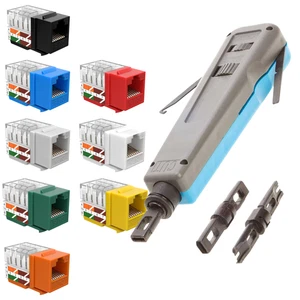 Cat6 Keystone Jack 45 Degree + RJ45 Punch Down Tool Set Ethernet Network LOT - Picture 1 of 26