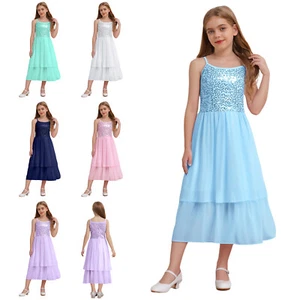 Girl’ Spaghetti Strap Formal Dress Sequin Sleeveless Irregular Chiffon Wedding  - Picture 1 of 60