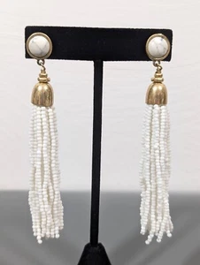 Stella & Dot Gita Tassel Earrings Long Beaded White Marble Stone Boho - Picture 1 of 10