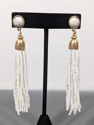 Stella & Dot Gita 流苏耳环长串珠白色大理石石波西米亚 — 第 1/4 张图片