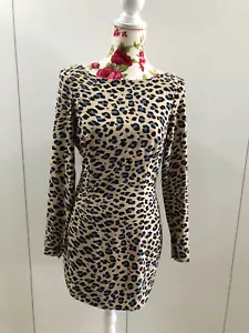 BRAND NEW! BEC & BRIDGE MULTICOLOUR LEOPARD LONG SLEEVE BACKLESS BODYCON SIZE 6 - Picture 1 of 10