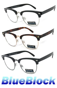Gafas de computadora con borde con cuernos lentes transparentes bloque de remache plateado azul protección contra rayos UV - Imagen 1 de 8