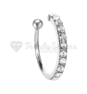 1x Sterling Silver Huggie Ear Cubic Zirconia Clip Cartilage Cuff Hoop Earrings - Picture 1 of 7