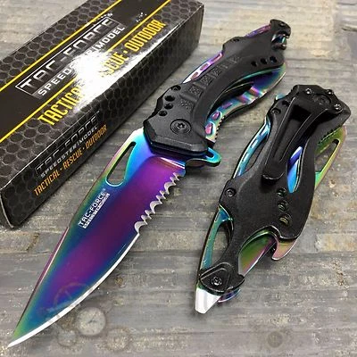 TAC-FORCE Tac Force Half Serrated Rainbow Blade Tactical Spring Assisted Pocketknife