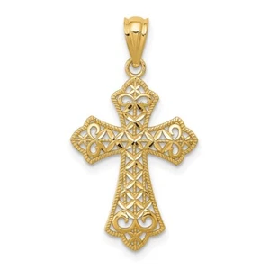Real 14kt Yellow Gold Polished Filigree Cross Pendant - Picture 1 of 6
