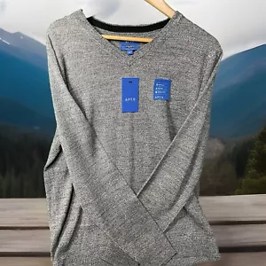 NWT Men’s Slim Fit Merino Wool blend V-neck APT.9 Long Sleeve Sweater/Gray - Picture 1 of 12