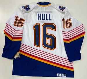 BRETT HULL ST LOUIS BLUES CCM 1996 REPLICA MAGLIA BIANCA Large - Foto 1 di 5