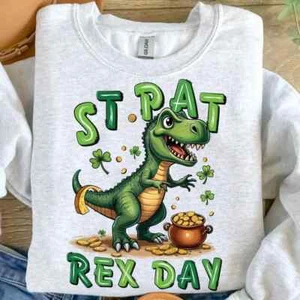 St. Pat Rex Day Youth Sweatshirt - Funny T-Rex St. Patrick’s Day Shirt For Boys - Picture 1 of 1