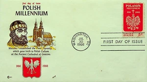 USPS First Day of Issue Stamp:  Polish Milennium with Postmark (1966) - Picture 1 of 3