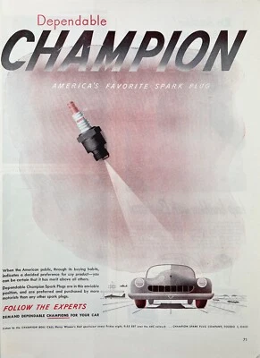 1947 Champion Bujía Abstracto Automóvil Decoración de Pared Arte Años 40 Anuncio Impreso Vintage Foto 1 de 2