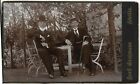 antique cdv photo card handsome men sit on bench chair cane man with bolo hat