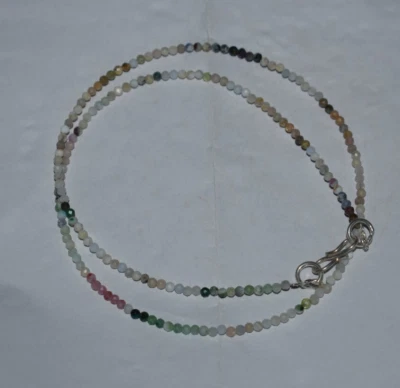 Gemma Pietra Naturale Collana 925 Argento Sterling Tormalina 2 MM Perline 28 " - Immagine 1 di 4