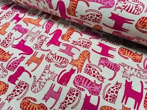 Lazy Cats Fabric Print Home Decor Linen Look Animal Curtain Material 140cm Wide - Picture 1 of 7