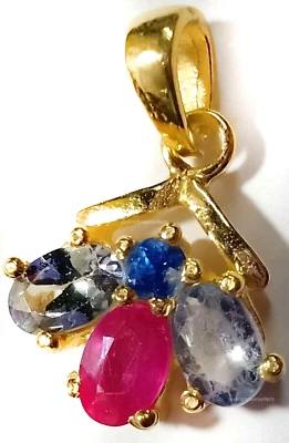 Rubin Edelstein Blumen Charme,925 Silber Handgemacht Designer Tansanit Hochzeit - Bild 1 von 4